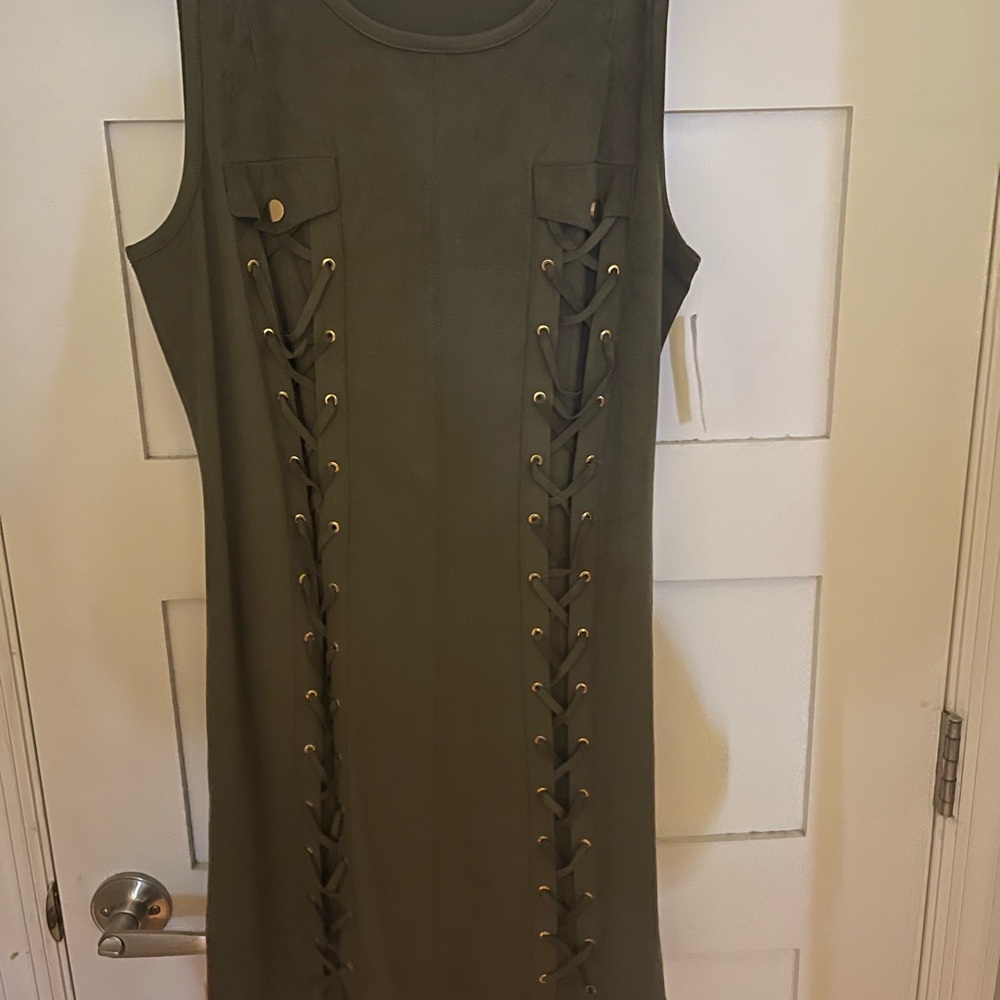 INC International Concepts Zara Olive Lace-Up Midi Dress with tag- never worn.